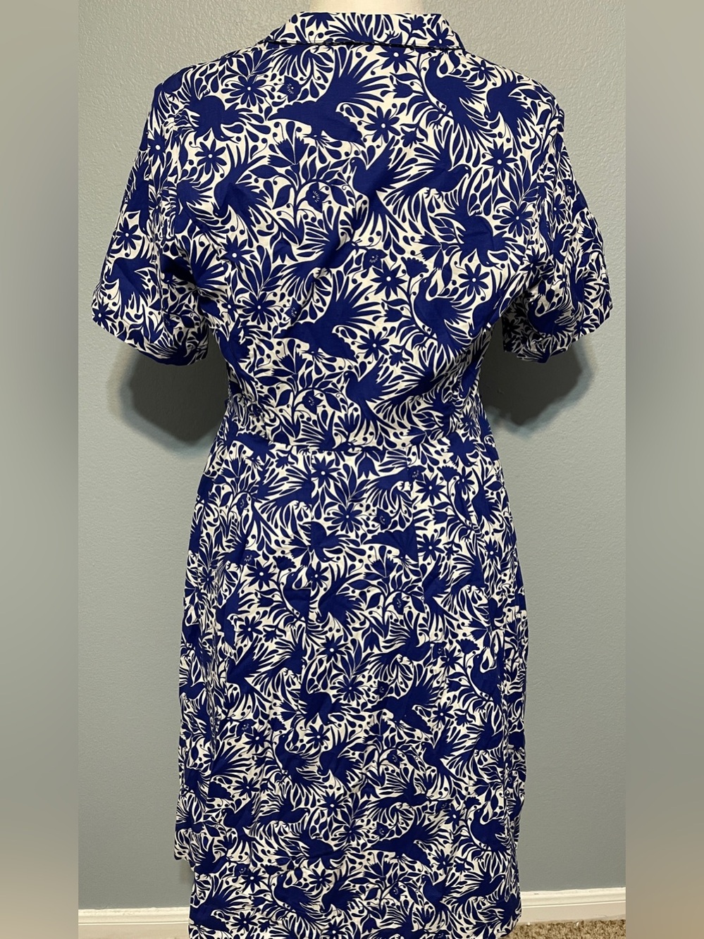 Boden Blue White Bird Floral Shirt Dress Button Front Midi Garden Party Size 12R - Picture 3 of 10